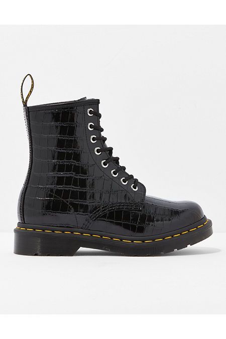 Dr. Martens 1460 Patent Leather Crocodile Boot Women's Black 5 | American Eagle Outfitters (US & CA)