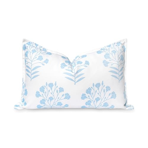 Hofdeco Premium Coastal Patio Indoor Outdoor Lumbar Pillow Cover Only, 12"x20" Water Repellent for Backyard, Couch, Baby Blue Print Floral | Amazon (US)