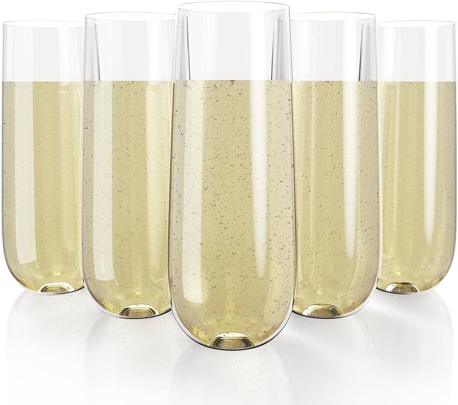 JOLLY CHEF 36 Pack Stemless Plastic Champagne Flutes 9 oz, Crystal Clear Stemless Plastic Toastin... | Amazon (US)