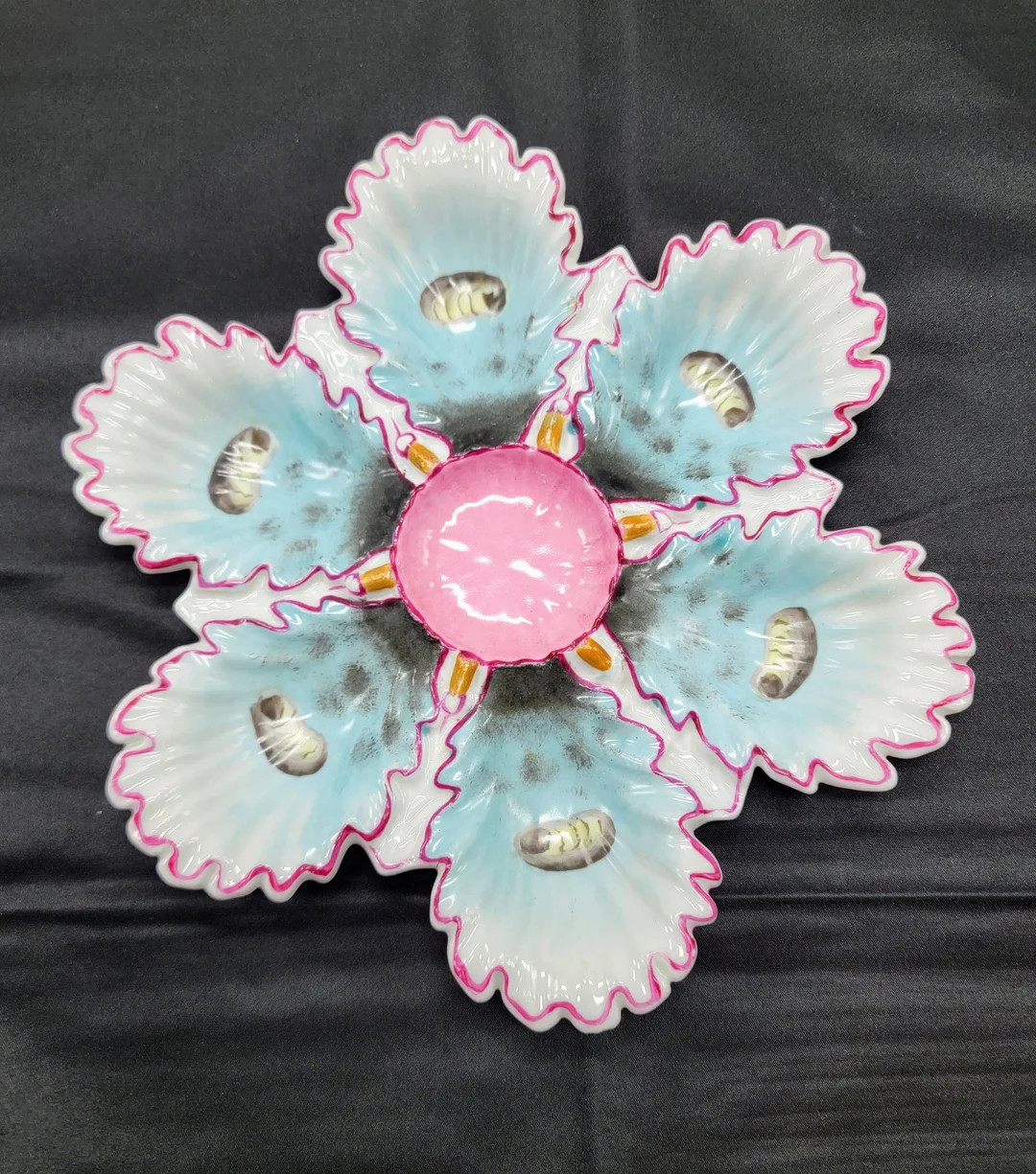 Antique Austrian Oyster Plate - "Continental porcelain" w/ruffled edge, hand-painted design - Sta... | Etsy (US)