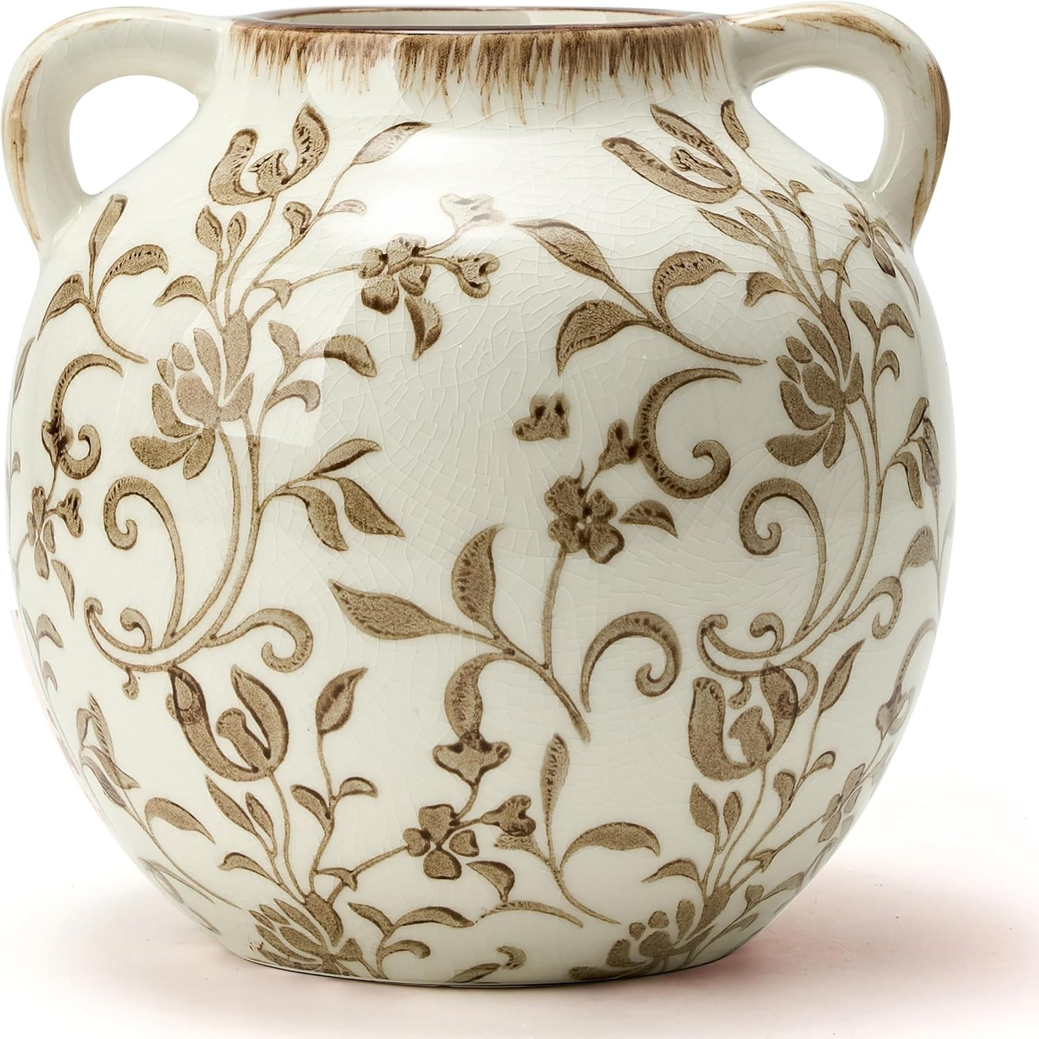 Brown Vintage Antique Vase, 5.6 Inch All Seasons Chinoiserie Floral Vase, Rustic Ceramic Vase for Home Decor, Living Room, Bookshelf, Office, Entryway, Garden, Chinoiserie Decor, Tuscan Decor | Amazon (US)