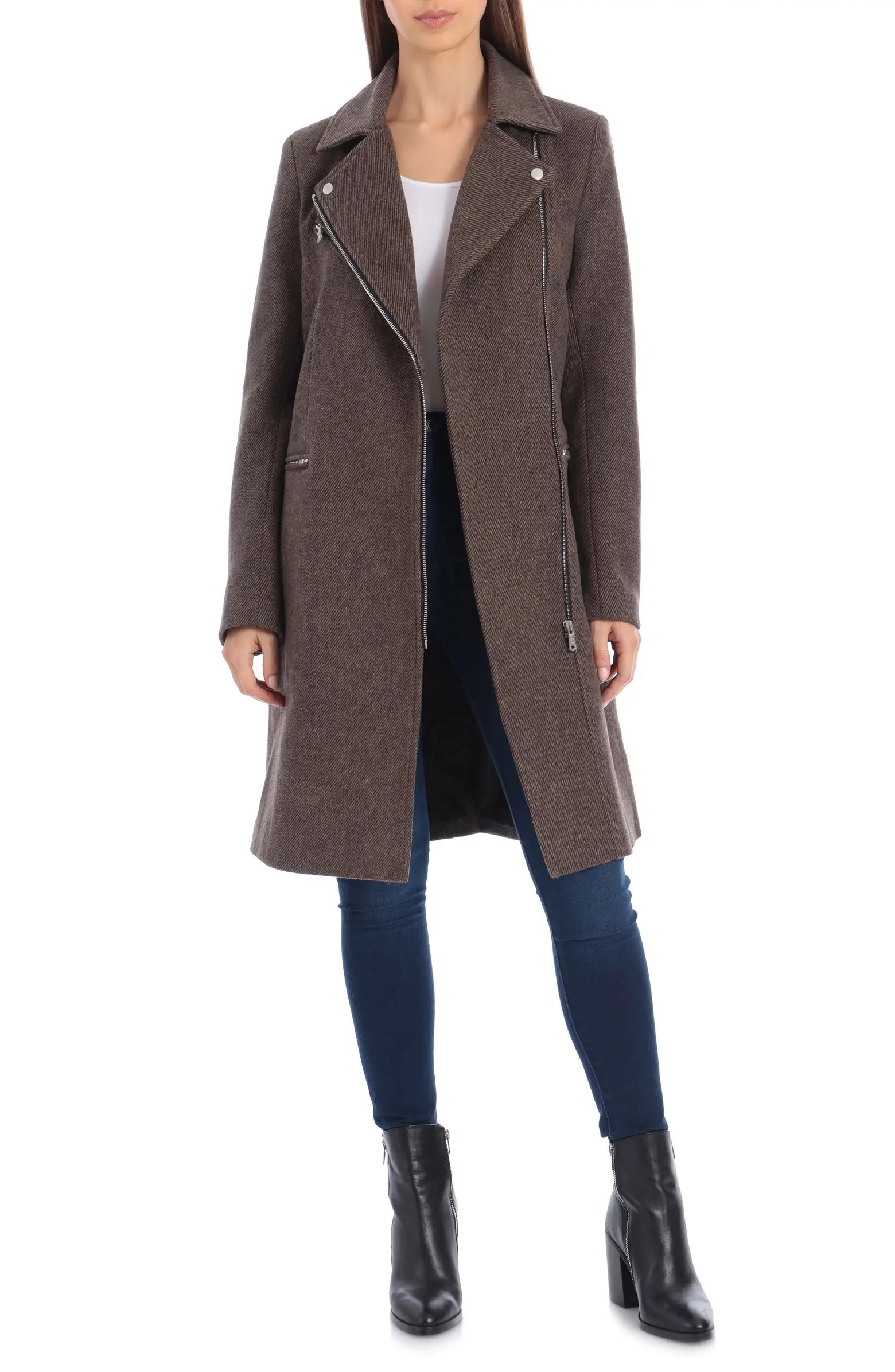 Moto Detail Wool Blend Twill Coat | Nordstrom