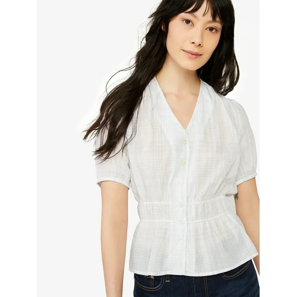 Free Assembly Women’s Cinched Waist V-Neck Top | Walmart (US)