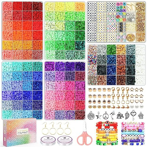 Paodey 20,000 Pcs Clay Beads Bracelet Making Kit, 120 Colors 6 Boxes Polymer Beads Spacer Heishi Beads & Jewelry Kit with Pendant Charms Elastic Strings, Crafts Gift for Kids Adults | Amazon (US)