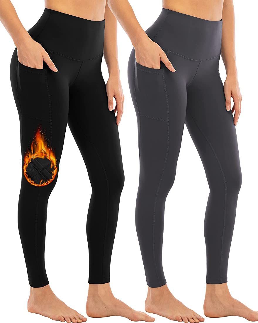 YEZII 2 Pack Fleece Lined Leggings with Pockets for Women,High Waisted Winter Yoga Pants | Amazon (US)