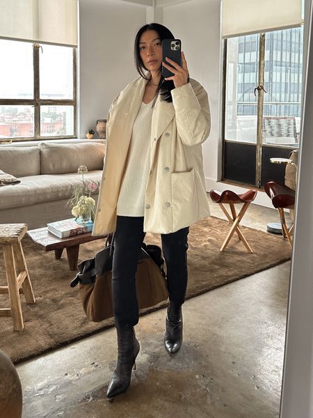 The jacket is currently sold out from Co but black is available 🤍 I've found similar ivory options below. My boots are also an old style from The Row but I love the Stuart Weitzman style! 

#LTKFind