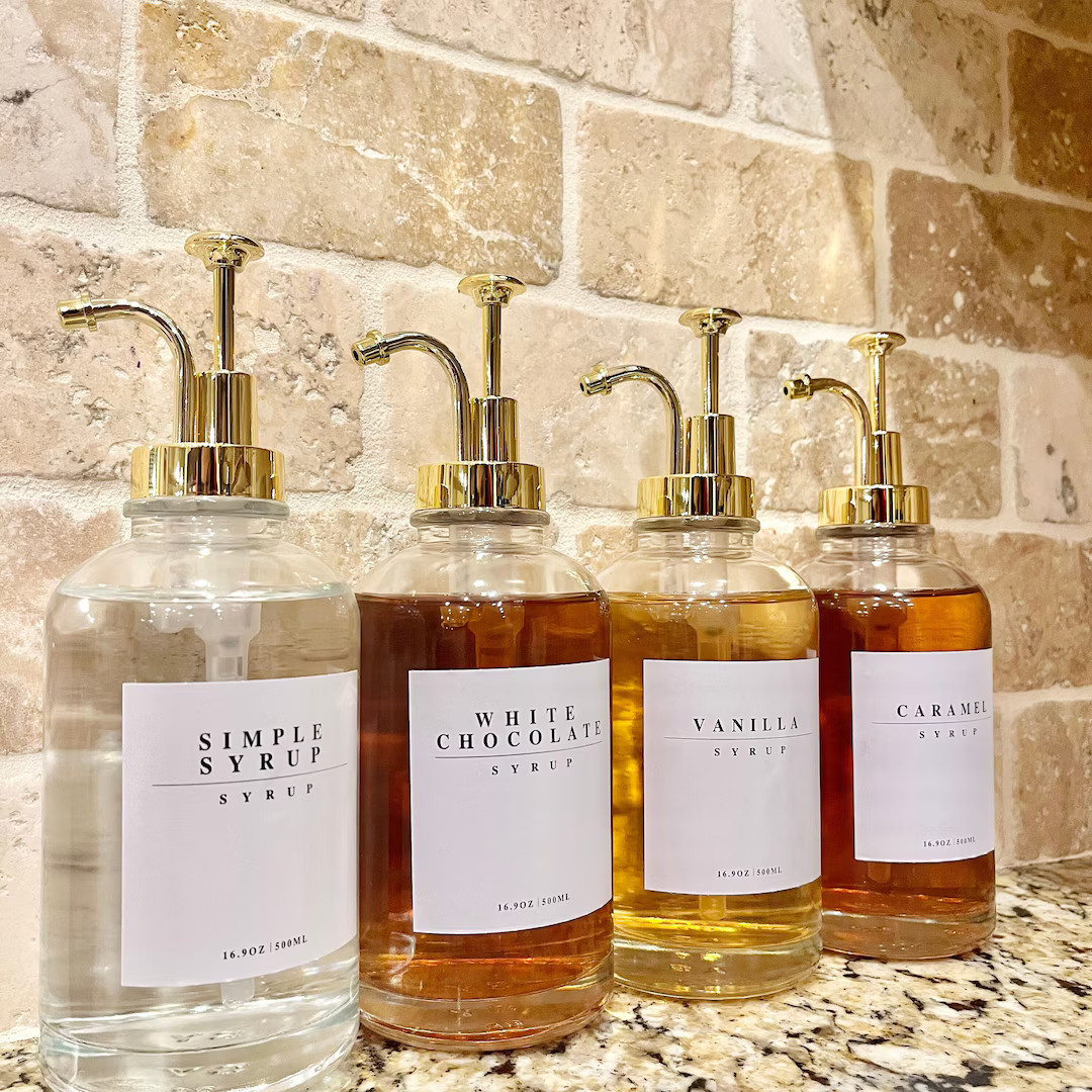 Coffee Syrup Bottles WITH Coffee Syrup Labels, Coffee Syrup Dispensers, Coffee Bar Accessories, V... | Etsy (US)