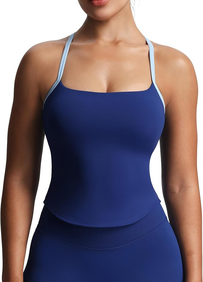 Aoxjox Women's Workout Sleeveless Color Block Lexi Tank Tops Contrasting Strap Cross Back Yoga Cu... | Amazon (US)