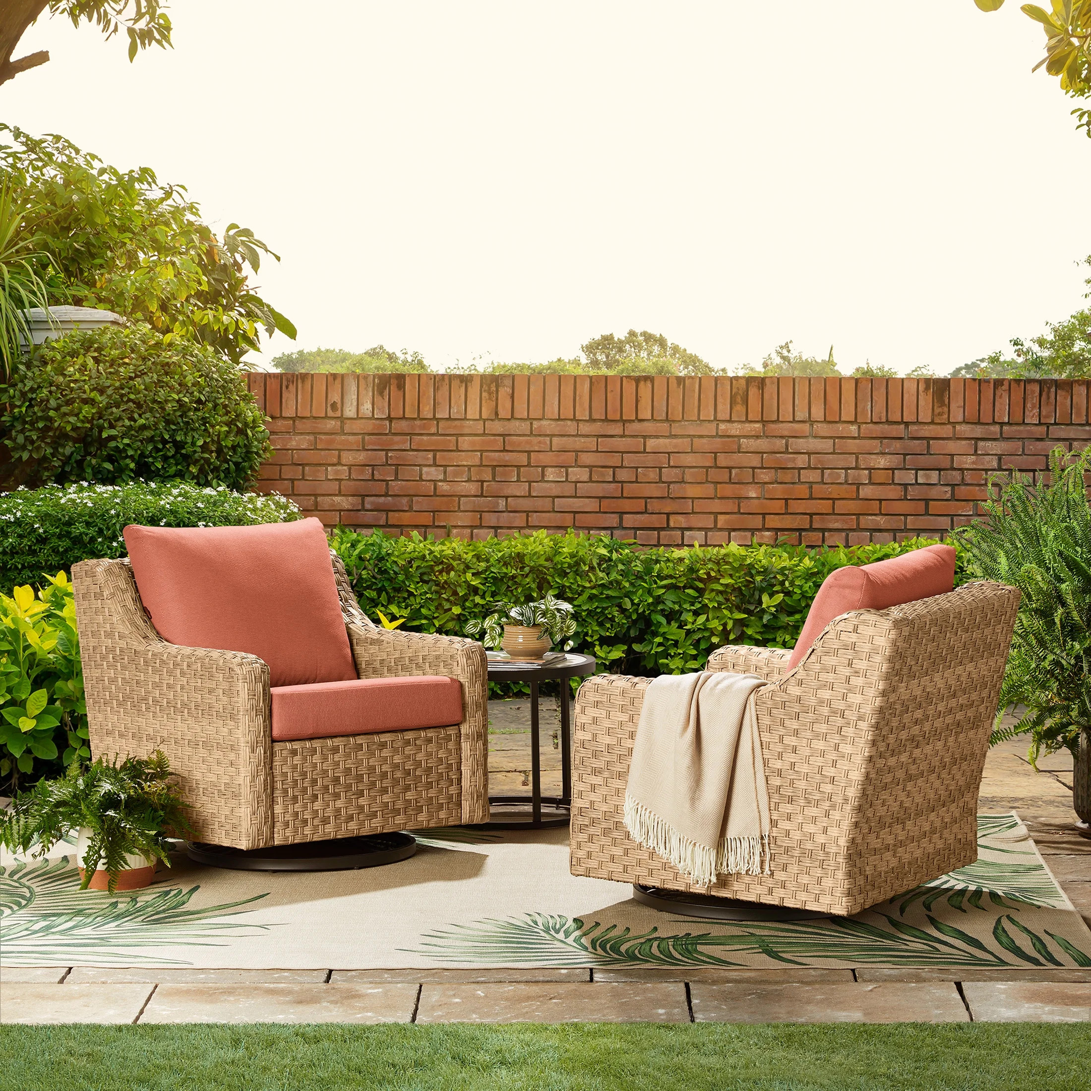 Better Homes & Gardens River Oaks Outdoor Swivel Gliders with Patio Covers, Set of 2, Red | Walmart (US)