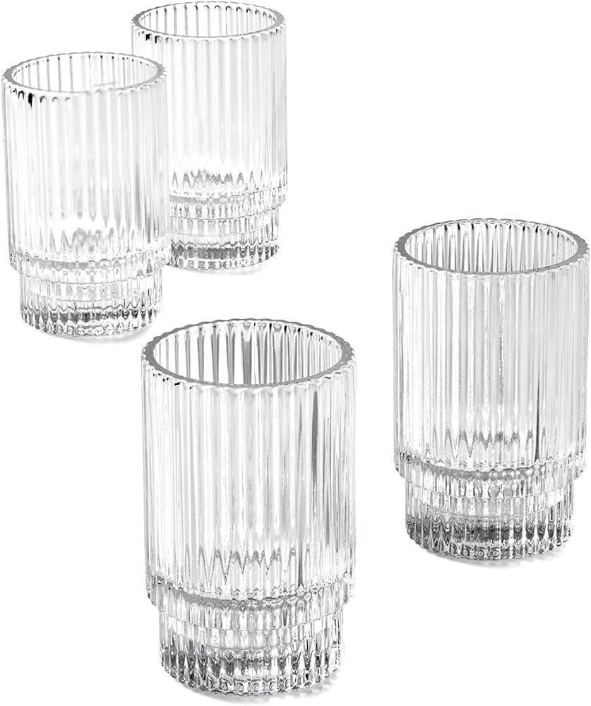 Serene Spaces Living Set of 4 Short Clear Ribbed Glass Votive Holder, Perfect for Weddings and Ho... | Amazon (US)