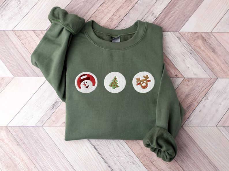 Christmas Cookies Embroidered Sweatshirt, Santa and Reindeer Crewneck Sweatshirt, Santa Embroider... | Etsy (US)