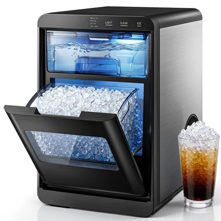 Simzlife Nugget Ice Maker Countertop, 44lbs per Day Soft Chewable Pebble Nugget Ice Machine, One-Touch Self-Cleaning with Touch Screen for Home, Kitchen, Office, Stainless Steel, Black | Walmart (US)