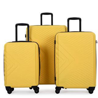 3-Piece Yellow ABS Lightweight Suitcase Hardside Spinner Luggage Set with 2-Hooks (20/24/28 in.) | The Home Depot