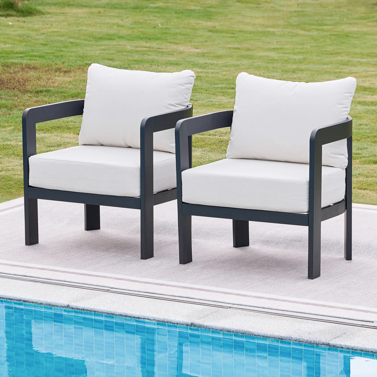 Patio Chairs Set of 2, Modern Accent Club Chairs with 6\u201d Thick Cushions | Wayfair North America