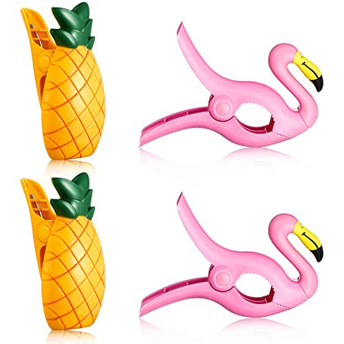 4 Pieces Beach Towel Clips Jumbo Size Beach Chair Clips Towel Holder Clothes Hat Pegs for Cruise Pool Patio Holiday Vacations or Daily Use(Flamingo and Pineapple Style) | Amazon (US)