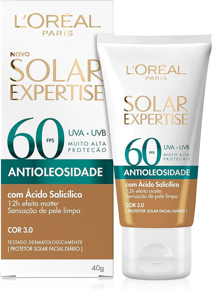 Protetor Solar Facial L'Oréal Paris Solar Expertise Antioleosidade Fps60 Cor 3.0 Média 40G | Amazon (BR)