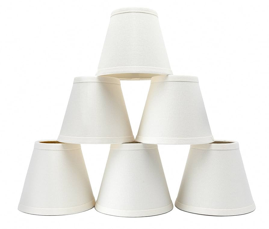 Small Lamp Shade Set of 6 Chandelier Shades 3" X 6" X 5" White Linen Lampshade Clip-On Bulb | Amazon (US)