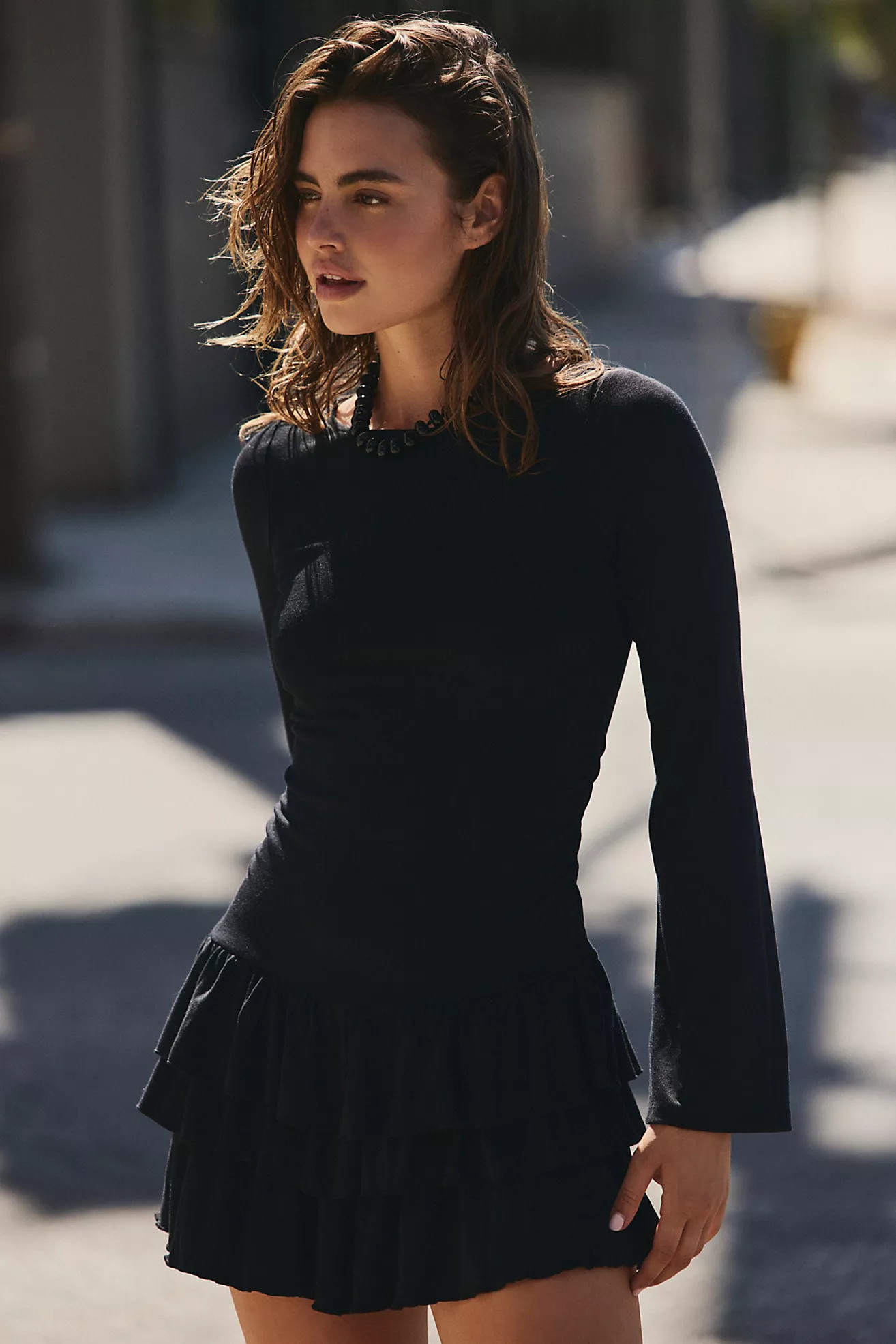 Good Feels Ruffle Long-Sleeve Mini | Free People (Global - UK&FR Excluded)