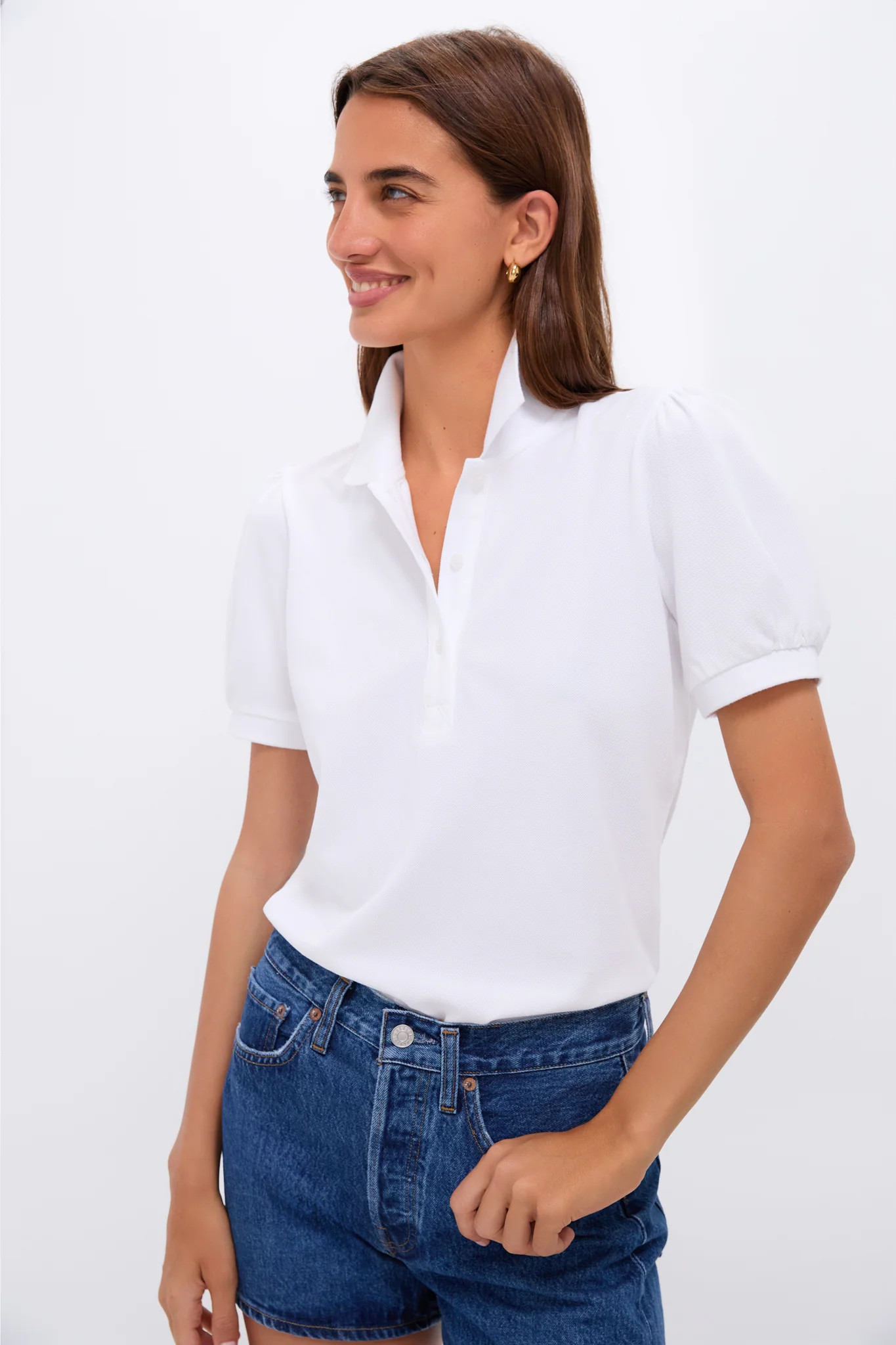 White Pique Puff Sleeve Peggy Polo | Tuckernuck (US)