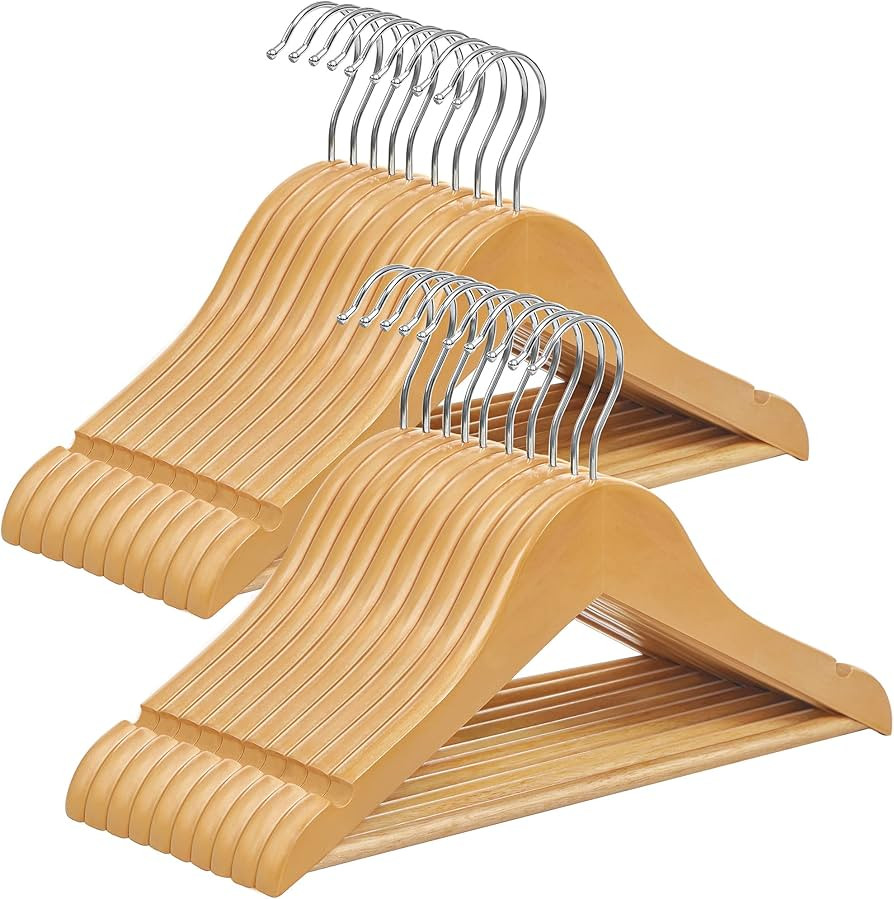 SONGMICS Kids Wooden Hangers 20 Pack, Solid Wood Baby Hangers, Children's Coat Hangers with Pants... | Amazon (US)