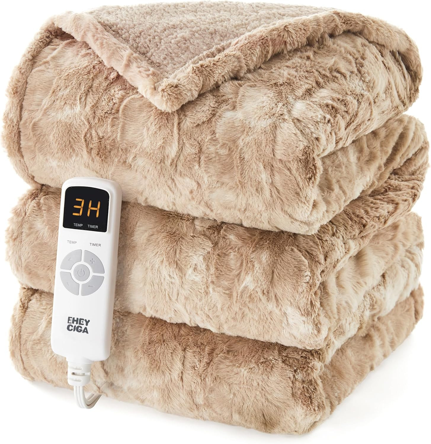 EHEYCIGA Electric Heated Blanket Throw Faux Fur, 10 Hours Auto Shut Off 9 Heating Levels Heating ... | Amazon (US)