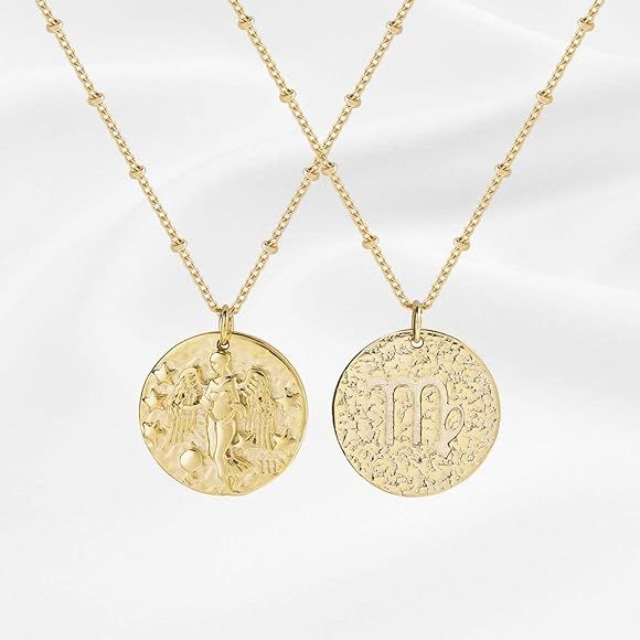Fremttly Zodiac Coin Embossed Necklace Earring Disc 12 Constellation Astrology Horoscope Dangle D... | Amazon (US)