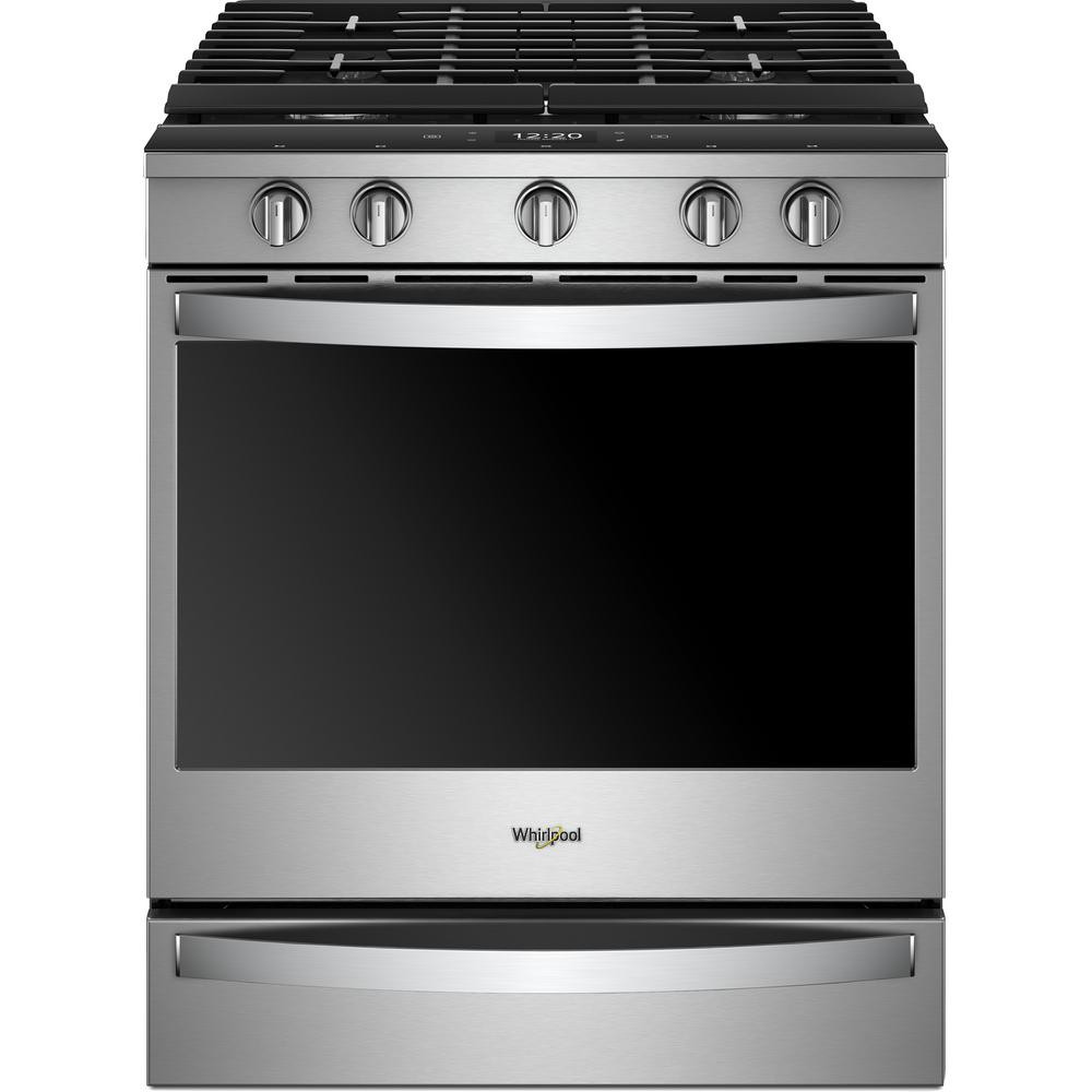Whirlpool 5.8 cu. ft. Smart Slide-In Gas Range with EZ-2-LIFT Hinged Cast-Iron Grates in Fingerprint | The Home Depot