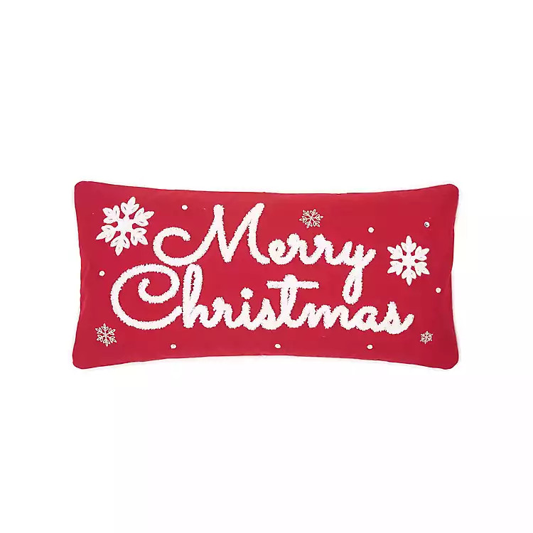 New! Red Merry Christmas Snowflakes Lumbar Pillow | Kirkland's Home