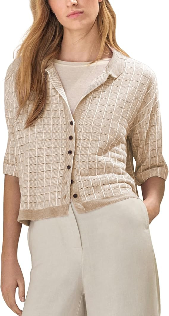 Huaqiao Womens Short Sleeve Cardigan Sweater Lightweight Open Front Crochet Knit Shrug Button Dow... | Amazon (US)