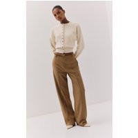 Brown Tailored Thick Belted Waistband Detail Wide Leg Trousers, Brown | PrettyLittleThing UK