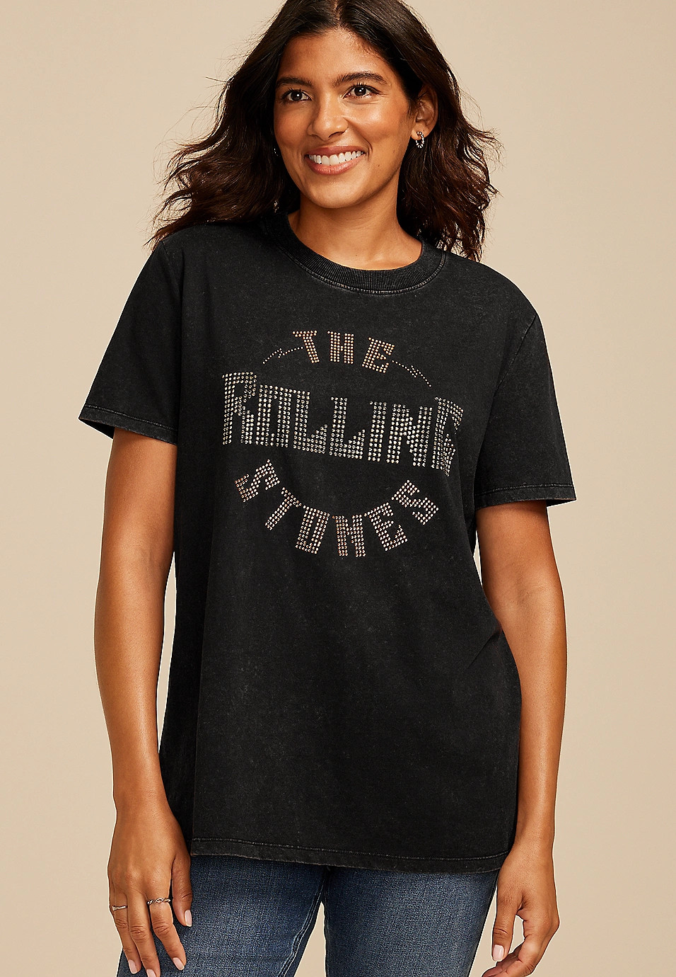 The Rock Rolling Stones Rhinestone Oversized Fit Graphic Tee | Maurices