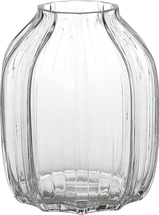 Large Clear Glass Vase Ribbed Tall Clear Vase Flower Vase 8.0" Decorative Vases for Home Table Ce... | Amazon (US)