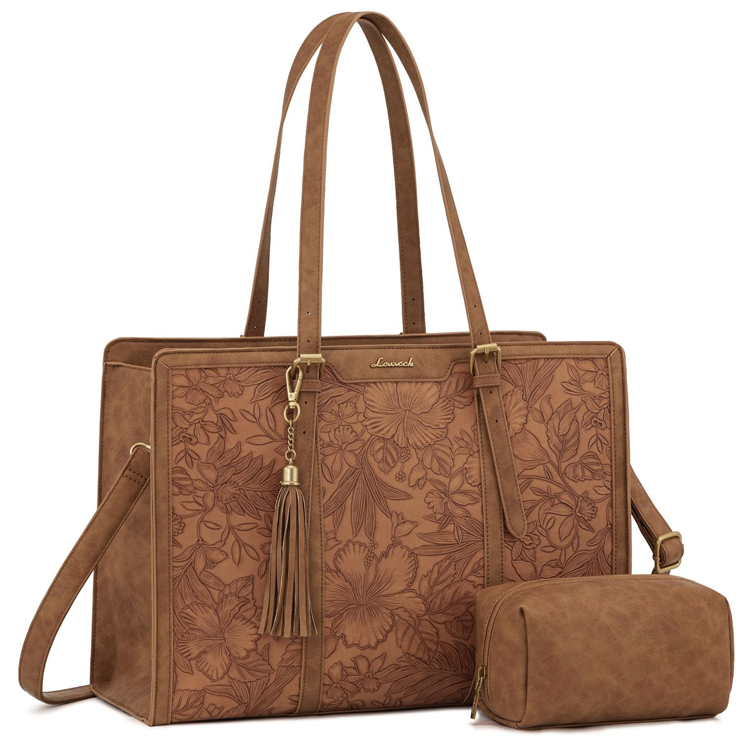 LOVEVOOK Laptop Bag for Women Vintage Leather Work Tote 15.6 inch Large Capacity Computer bag wit... | Amazon (US)