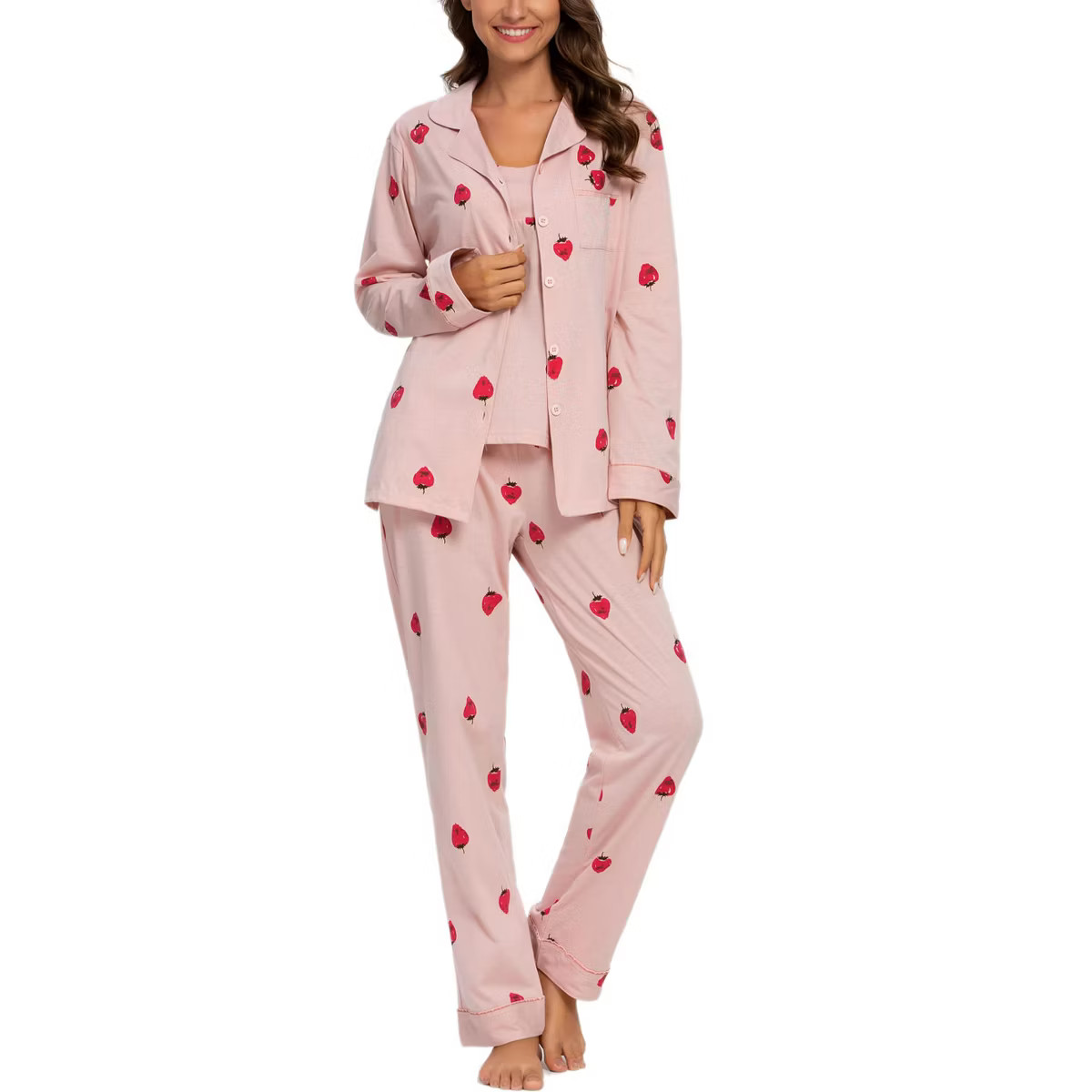cheibear Womens 7 Piece Print Pajama Set Button Down Shirt Cami Top and Long Pants Nightwear Slee... | Target