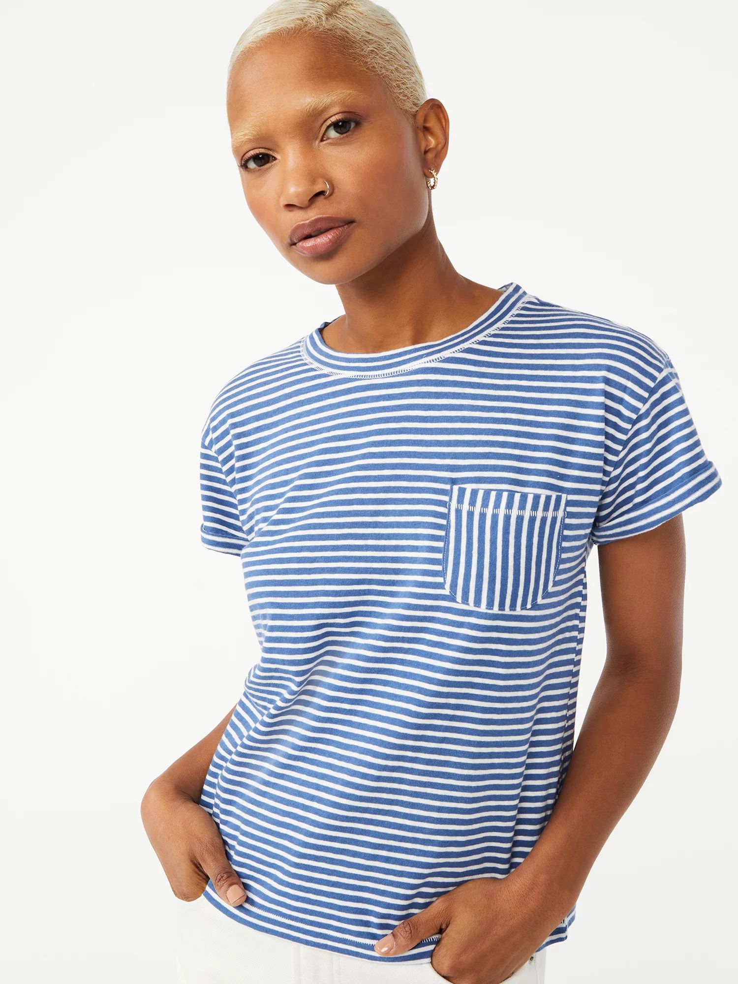 Free Assembly Women's Pocket T-Shirt with Cuffed Short Sleeves | Walmart (US)