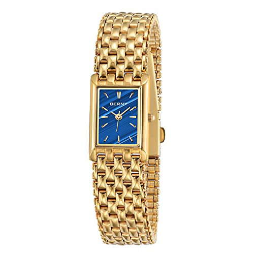 BERNY Gold Watches for Women Ladies Wrist Quartz Watches Stainless Steel Band Womens Gold Watch Luxury Casual Fashion Bracelet (Blue Dial) | Amazon (US)
