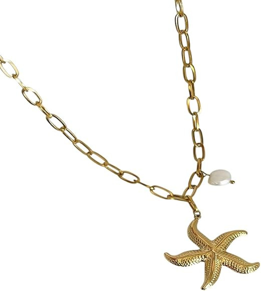316L Stainless Steel Big Starfish Natural Freshwater Pearl Pendant Necklace For Women Trendy Part... | Amazon (CA)