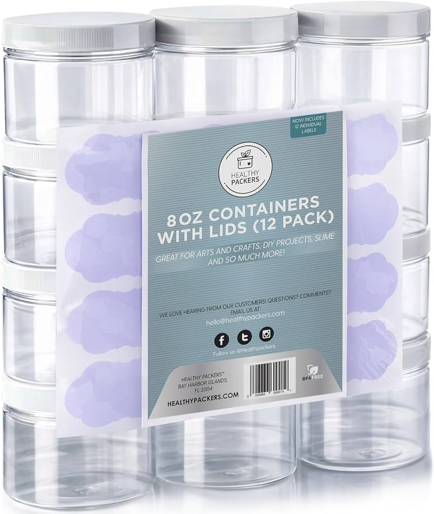 Healthy Packers Slime Containers with Water-tight Lids (8 oz, 12 Pack) - Clear Plastic Food Stora... | Amazon (US)