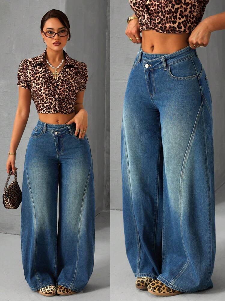 SHEIN ICON Women's Front Button Pocket Casual Denim Jeans, Daily Wear | SHEIN