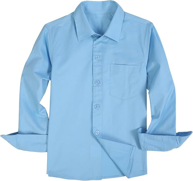 Boys' Long Sleeve Button Down Shirt Solid Collared Shirts with Chest Pocket Button Up Dress Shirt... | Amazon (US)