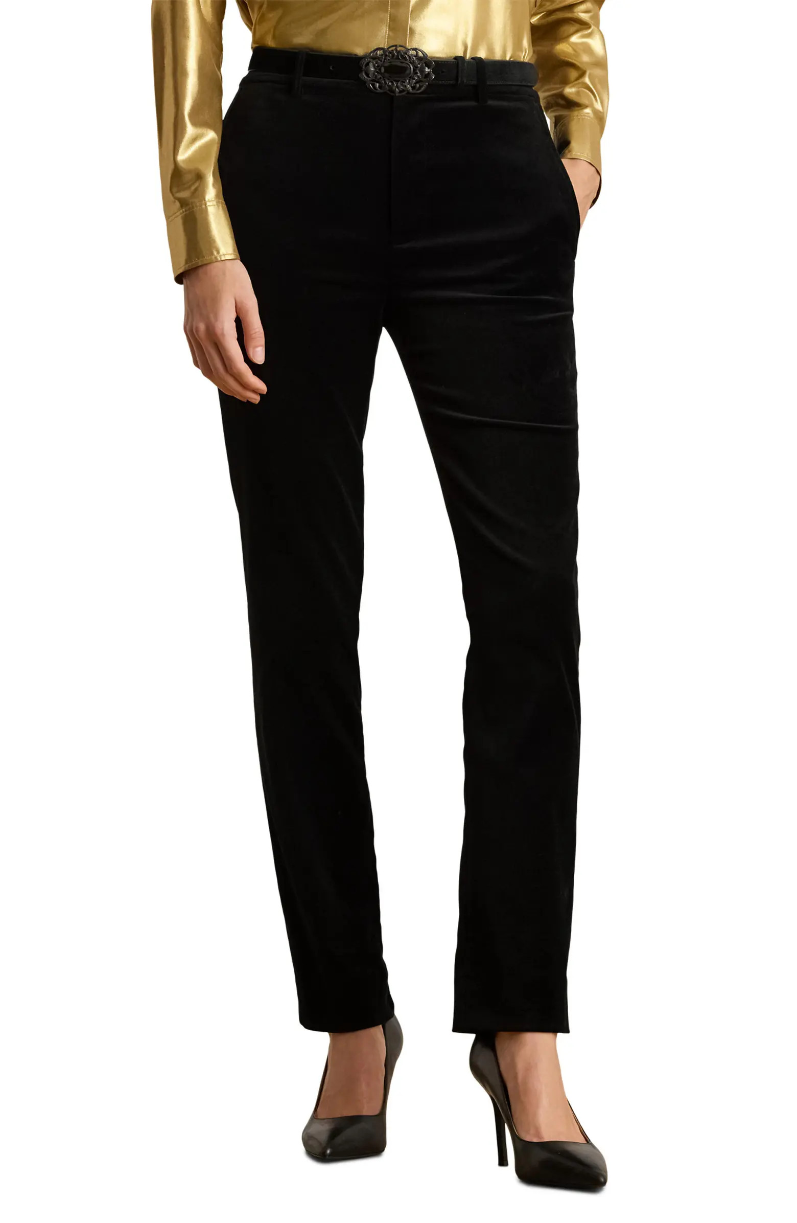 Stretch Velvet Ankle Straight Leg Pants | Nordstrom