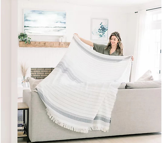 Cotton Stripe 60" x 70" Throw with Fringe by Lauren McBride - QVC.com | QVC