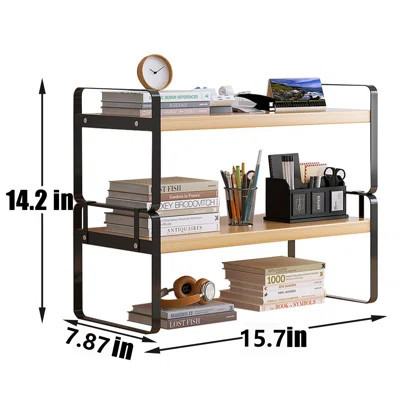 Wood Office Desk Shelf Organizer - Desktop Supplies Cute Dresser Top Organization Storage Rack And Cubicle Decor Aesthetic Bookshelf For Kids (Black-T | Wayfair North America