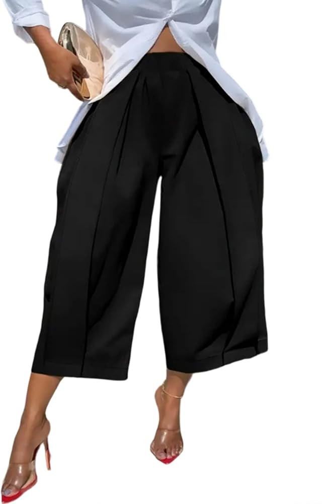 Womens Wide Leg Capri Dress Pants Balloon Pleated Cropped Pants | Amazon (US)