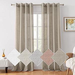 HOMEIDEAS Taupe Brown Linen Sheer Curtains 96 Inches Long 2 Panels Textured Semi Sheer Curtains F... | Amazon (US)