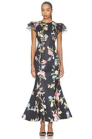 Sofia Embellished Puff Sleeve Maxi Dress in Lemon Vine Print In Ebony | Revolve Clothing (Global)