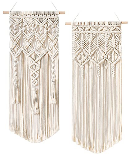 Mkono 2 Pcs Macrame Woven Wall Hanging Boho Chic Geometric Art Decor - Beautiful Bedroom Nursery Apartment Home Decoration, Gift for Girls Adults Birthday Christmas, 32" L x 16.5" W | Amazon (US)