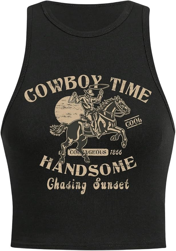 GORGLITTER Women's Sleeveless Graphic Tank Tops Y2K Round Neck Slim Fitted Sport Athletic Shirt T... | Amazon (US)