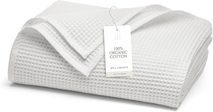 BOLL & BRANCH Waffle Bed Blanket - Full/Queen, White - Luxury 100% Organic Cotton - Soft, Lightwe... | Amazon (US)