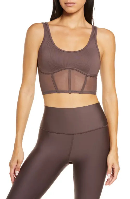 Alo Airbrush Mesh Corset Tank in Raisin at Nordstrom, Size Large | Nordstrom